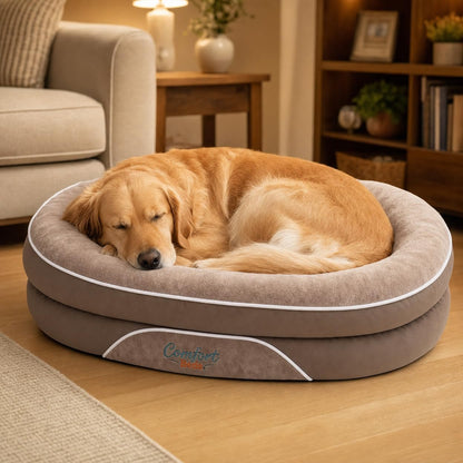 Comfort Beds Orthopedic Dog Bed with Calming Bolster Walls, Faux Fur Interior, Non-Slip Base, Brown3