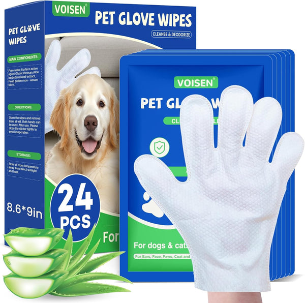 48 Pcs Pet Glove Wipes for Dogs, Pet Cleaning Gloves | Cleaning & Deodorizing Bathing Grooming Wipes,Unscented Thick Nourish Fur Glove Wipes for Pet Cleaning,Daily Care and Travel8