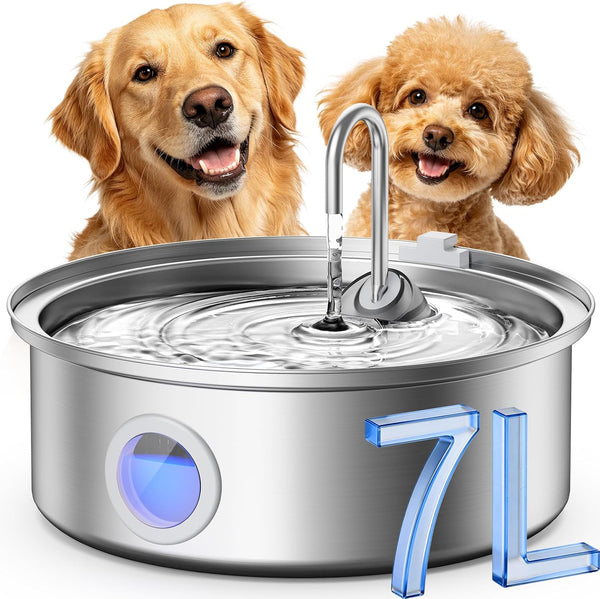 Oneisall 7L/230Oz Dog Water Fountain for Multi-Pet Household,Pwf002 | 25Db Quiet Design,304 Stainless Steel,Contain 3 Set Filters,Visual Water,5-Layer Filtration,Fit for Living Room Kitchen12