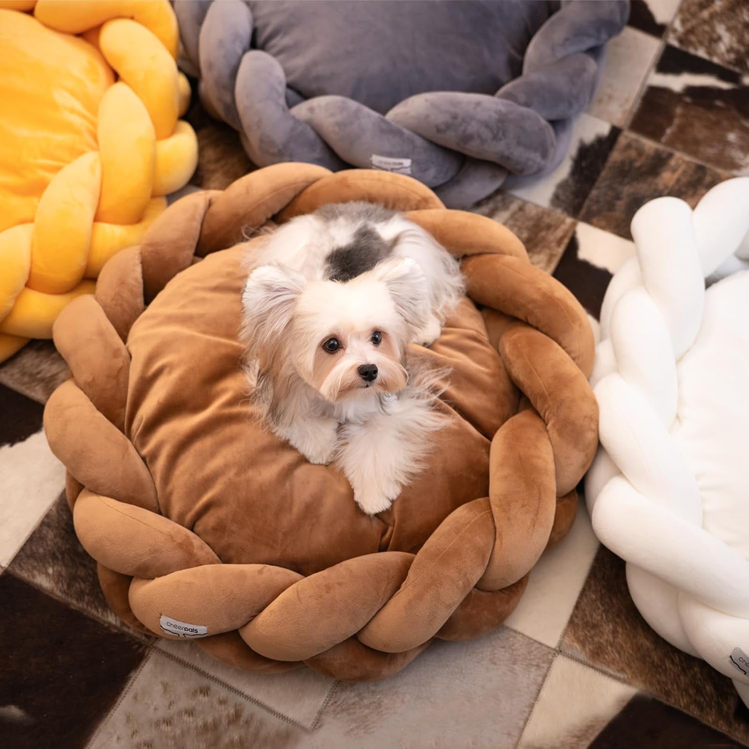 cheerpals-weave-cat-bed-for-indoor-cats-cute-pet-bed-with-washable-cushion-fluffy-kitty-bed-for-small-dogdark-gray