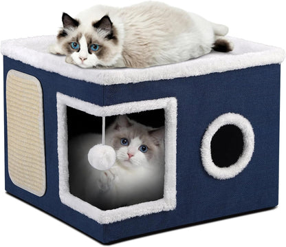 Shikha Cat House Bed for Indoor Cats with Fluffy Ball and Scratch Pad Grey | Foldable Large Cat Cave Hideaway with Cozy Condo, Hide and Seek Window, Holds up to 30LBS, All Season Reversible Cushion11