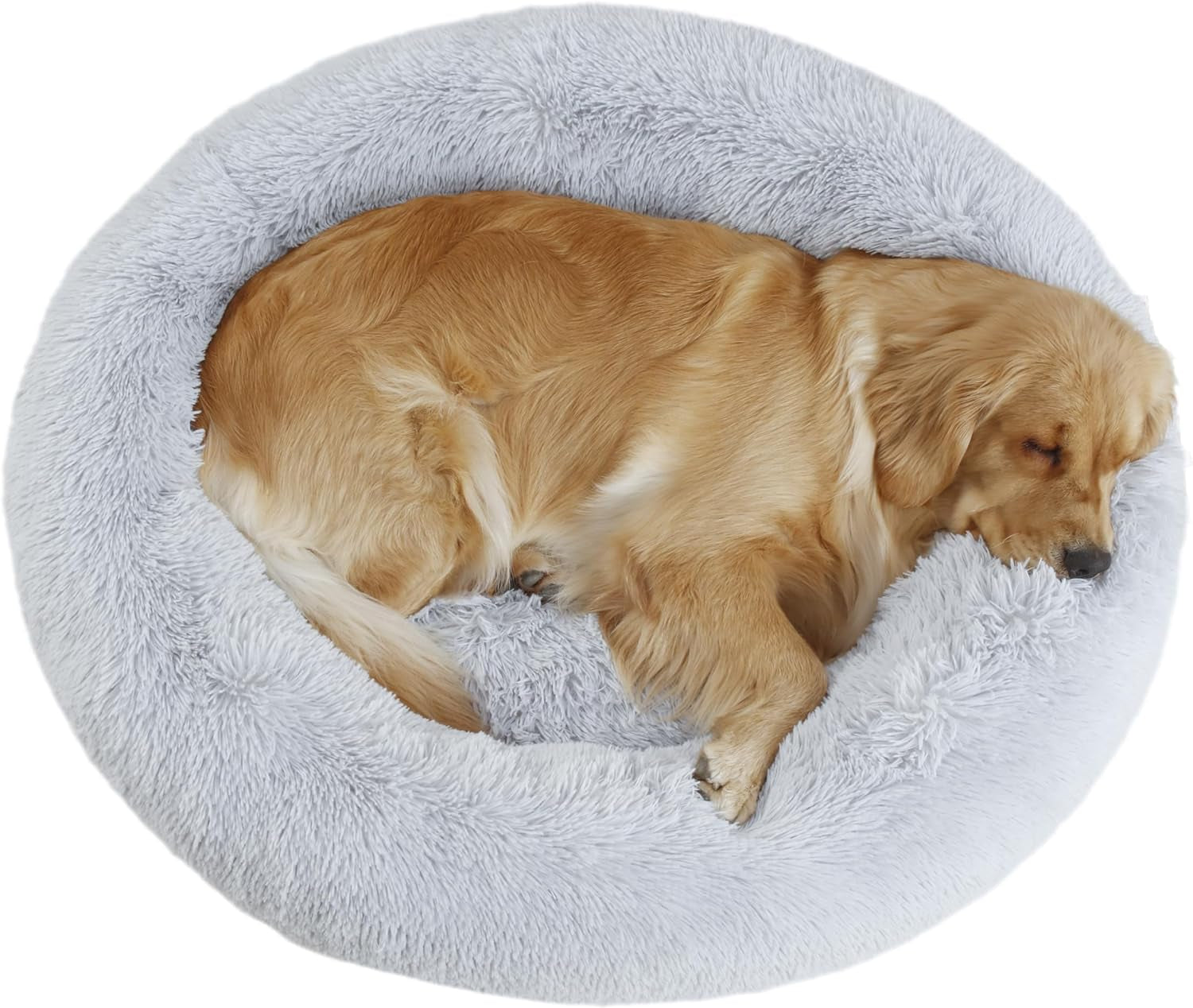 bunlitent-39-inch-calming-dog-bed-donut-dog-bed-for-large-sized-dog-grey-plush-anti-anxiety-donut-shape-warming-cozy-round-cuddler-nest-soft-cute-marshmallow-cuddler-nest-pet-bed