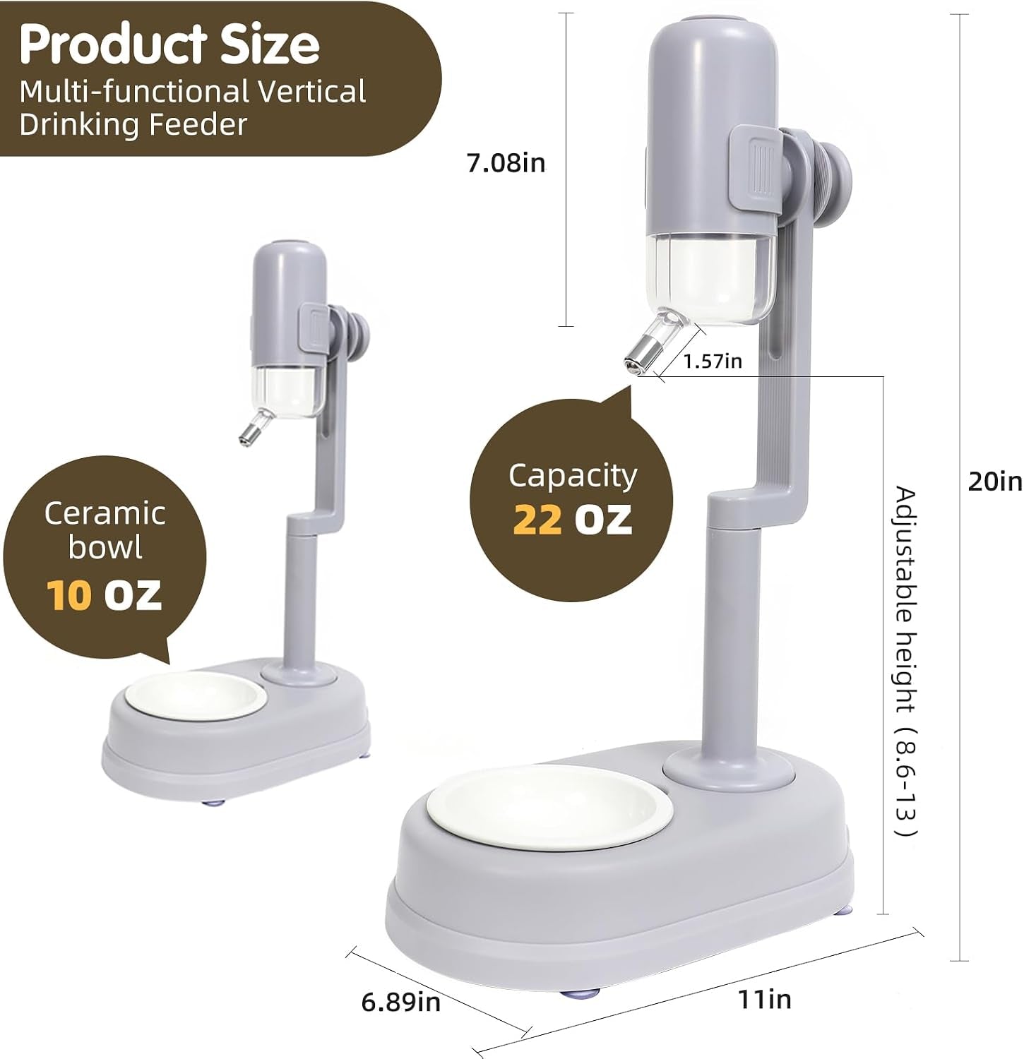 pet-standing-water-dispenser-cat-dog-standing-ceramic-bowl-automatically-feeding-water-height-adjustable-detachable-pole-pink-white-large