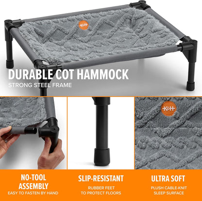 K&H Elevated Cat Bed, Pet Hammock Cot, Indoor Cat Bed, 22X17In, Gray | Free-Standing Raised Cot with Metal Frame, Washable Plush Cover, Rubber Feet, Tool-Free Assembly4