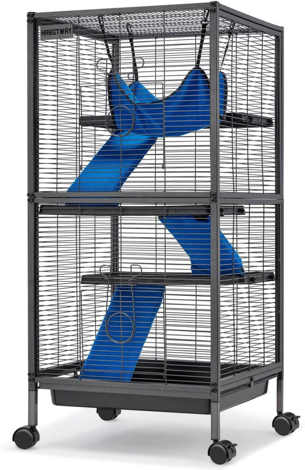 HABUTWAY 50''H Metal Small Animal Cages, Rolling Chinchilla Cage with Removable Ramps, Lagre Cage for Chinchillas/Guinea Pigs/Rabbit, Ferret Cages with Hammock & 5 Tiers, Black7