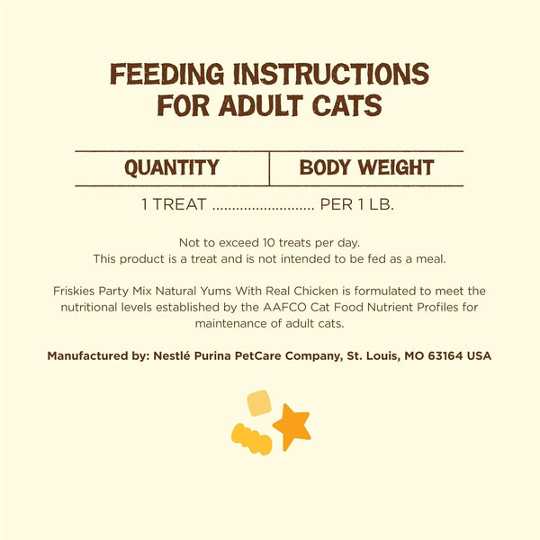 Purina Friskies Natural Cat Treats, Party Mix Natural Yums with Real Chicken & Vitamins, Minerals & Nutrients - (Pack of 6) 6 Oz. Pouches9