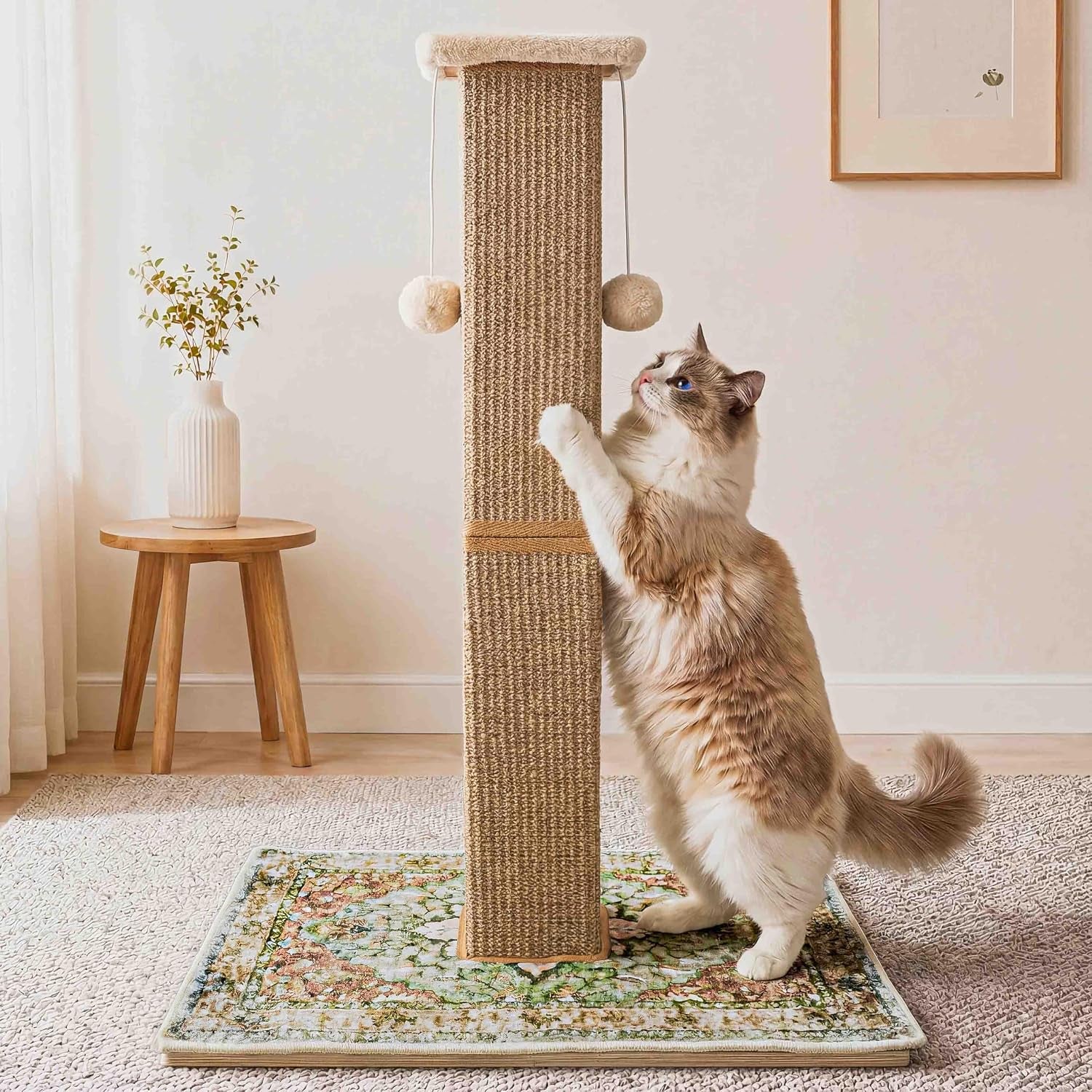 tall-cat-scratching-post-for-indoor-cats-adults-33-large-cat-scratch-post-with-perch-cute-cat-scratching-post-with-boho-carpet-dangling-ball-toys-white