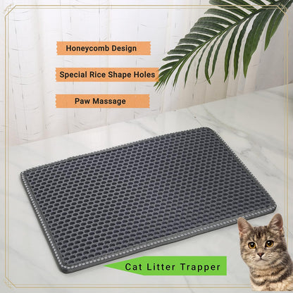 Cat Litter Mat 21 X 14 Inch, Double Layer EVA Honeycomb Kitty Litter Trapping Mat, Waterproof Urine Proof Non Slip Litter Box Floor Pad, Easy to Clean Scatter Control Mat, Grey6