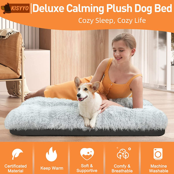 KISYYO Premium Washable Orthopedic Dog Bed – 41" Extra Large Crate Mat with Non-Slip Base, Plush Support for Pets up to 90 Lbs, Grey2