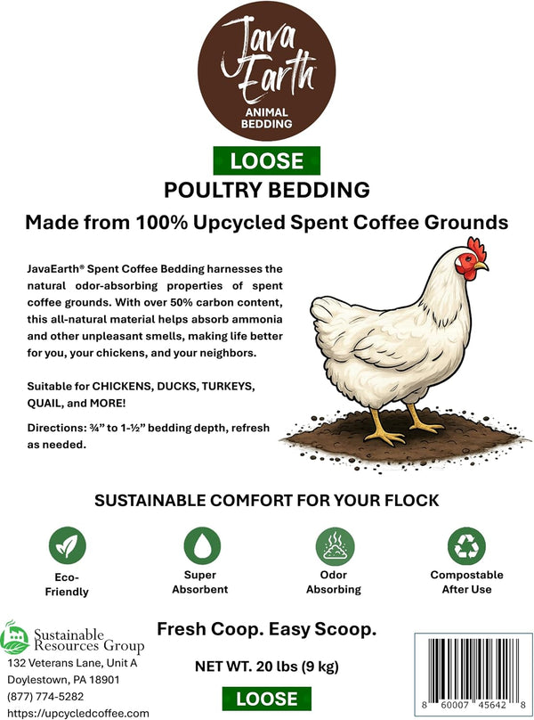 Javaearth® Coffee Bedding for Chickens - Loose Upcycled Coffee Grounds Poultry Litter for Coops & Brooders, Natural Clumping & Odor Control, 20 Lbs9