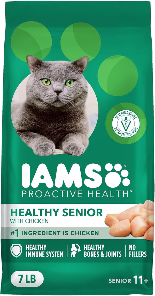 IAMS Proactive Health Healthy Senior Dry Cat Food, Chicken Recipe, 7 Lb | Real Chicken, Antioxidants for Immune Health, Supports Vital Organs, Bones & Joints, Natural Fiber & Prebiotics, 0% Fillers1