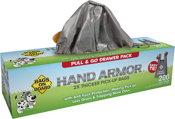 Bags on Board Dog Poop Bags with Easy Tie Handles, Drawer Pack, 200 Count | Extra Thick Waste Pickup Bags, Easy Tie Handles, Easy Dispensing Drawer Pack, Strong Leak Proof Design, 200 Count1
