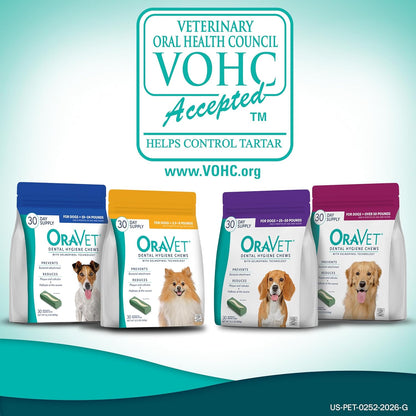 ORAVET Dental Chews for Dogs, Oral Care and Hygiene Chews (Large Dogs, over 50 Lbs.) Pink Pouch, 30 Count (Pack of 1) | Vohc-Accepted Dual-Action Chew Reduces Plaque & Tartar, Freshens Breath Barrier Vet-Recommended Pink Pack8