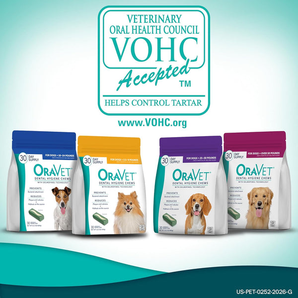 ORAVET Dental Chews for Dogs, Oral Care and Hygiene Chews (Large Dogs, over 50 Lbs.) Pink Pouch, 30 Count (Pack of 1) | Vohc-Accepted Dual-Action Chew Reduces Plaque & Tartar, Freshens Breath Barrier Vet-Recommended Pink Pack8