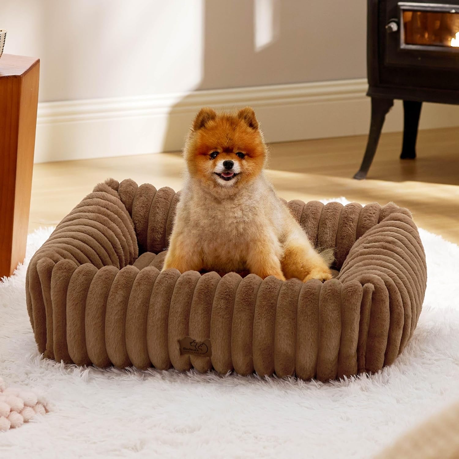 bedsure-comfyfleece™-cute-dog-bed-for-small-medium-dogs-washable-25in-cream-furry-puppy-beds-square-rectangle-orthopedic-corduroy-aesthetic-pet-beds-removable-zipper-cover-non-slip-bottom-up-to-15-lbs