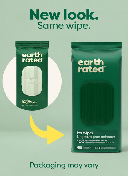 Earth Rated Dog Wipes for Paws & Butt, Deodorizing, Unscented, 100Ct | Hypoallergenic, 3-In-1 Cleaning and Hydrating, for Grooming Paws, Body and Butt2