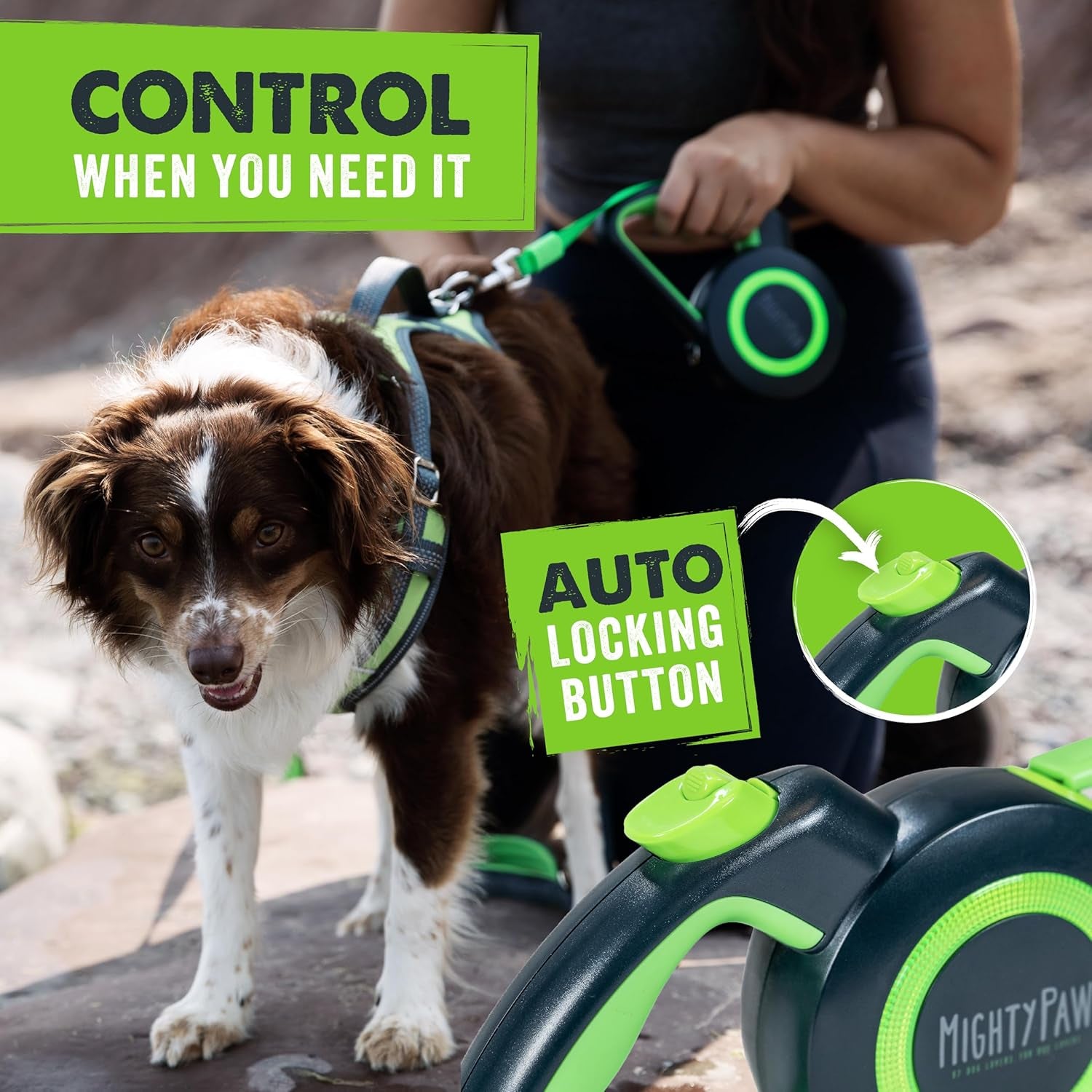 mighty-paw-retractable-dog-leash-2-0-16-ft-for-medium-dogs-heavy-duty-reflective-nylon-tape-tangle-free-swivel-clip-one-touch-quick-lock-brake-reflective-ring-anti-slip-handle