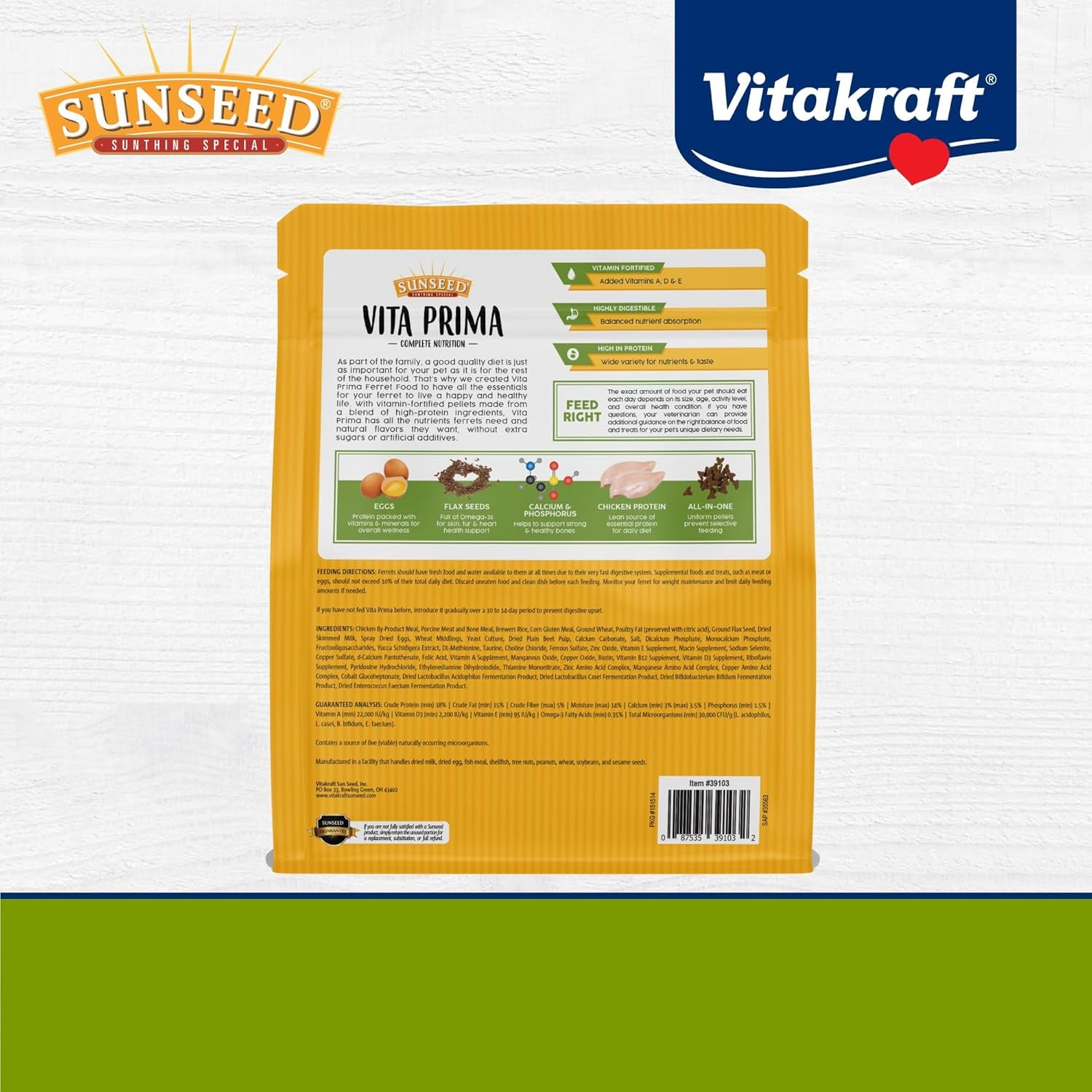 sunseed-vita-prima-ferret-food-3-lb-resealable-bag-high-energy-protein-from-chicken-pork-eggs-added-vitamins-and-minerals-no-artificial-colors-or-flavors