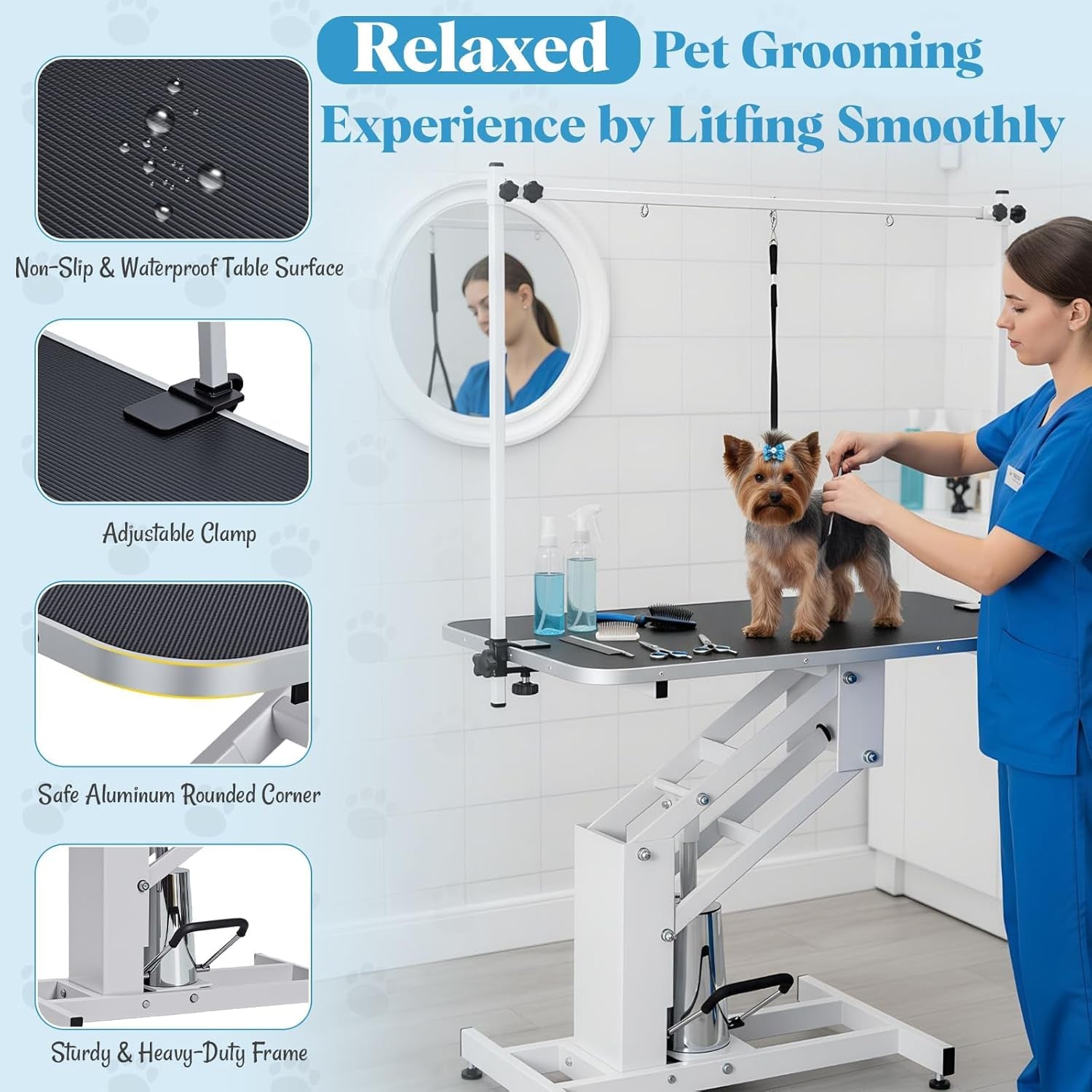 garveelife-43-3-hydraulic-dog-grooming-table-for-pet-heavy-duty-structural-hydraulic-max-load-350lbs-professional-pet-grooming-table-with-adjustable-overhead-arm-noose-height-range-22-39-white