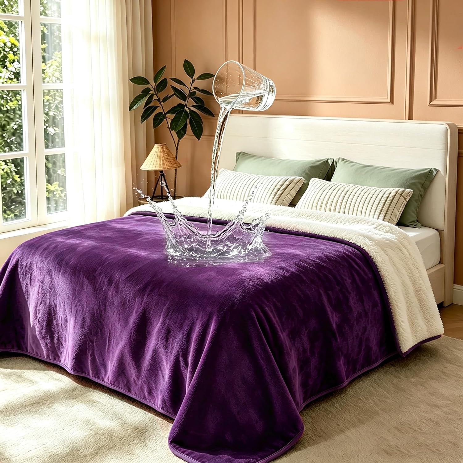gogobunny-waterproof-bed-blanket-reversible-sherpa-fleece-throw-blanket-for-dog-puppy-cat-furniture-cover-protects-bed-couch-sofa-from-liquid-pee-and-pet-fur-dark-purple-50x60-inches