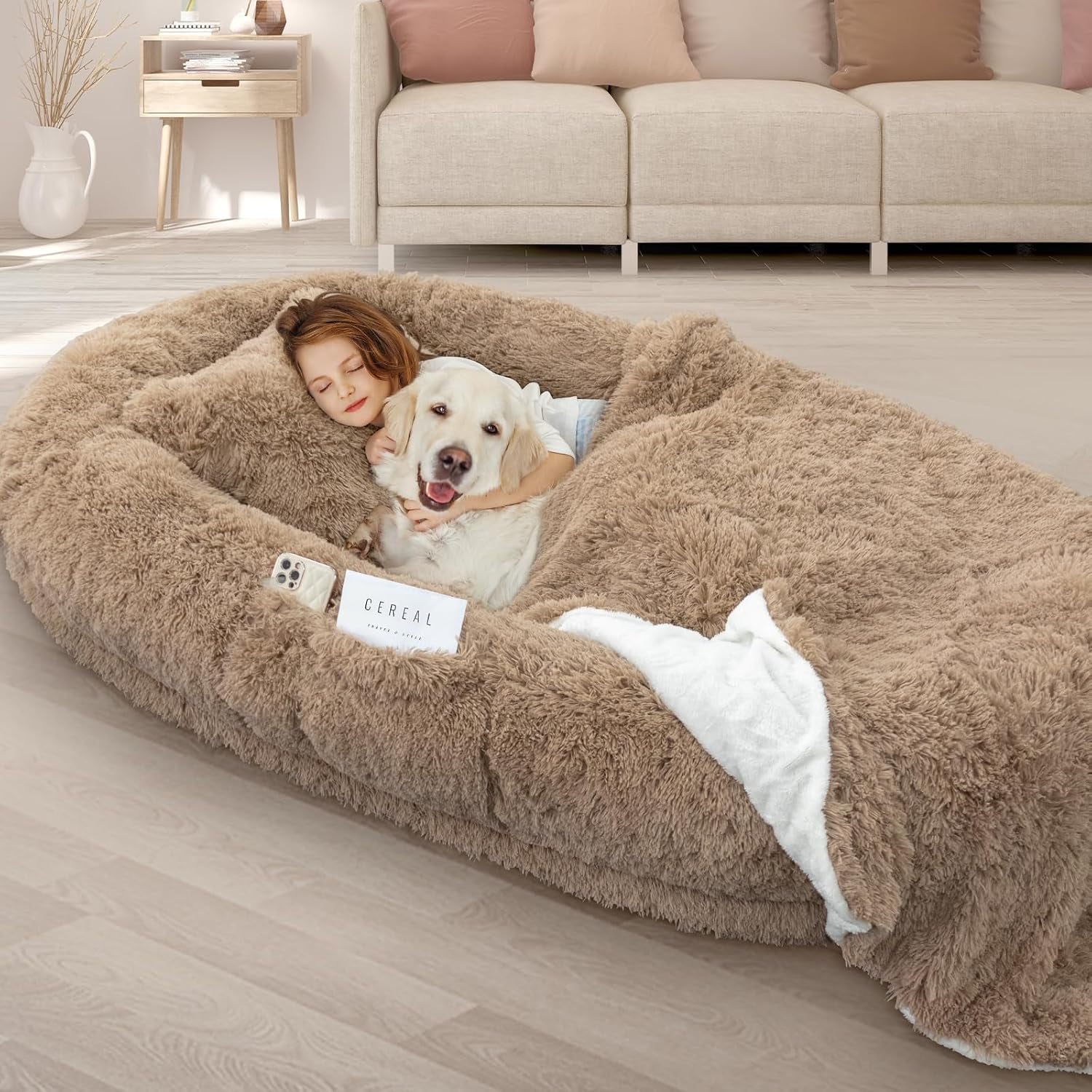 roomtec-human-dog-bed-71x45x12-size-fits-adult-and-pet-washable-giant-people-bed-10-cm-thick-memory-foam-large-oversize-pet-bed-with-plump-pillow-blanket-strap-grey