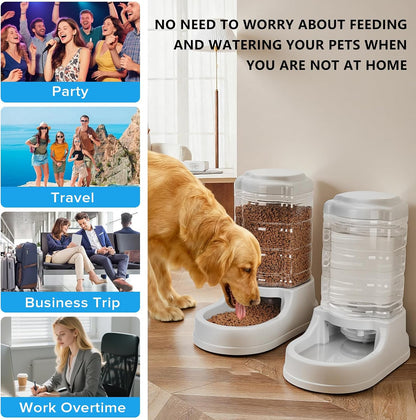 Kenond 9.5L Dog Feeder and Water Bowl Set for Dog, Automatic Food Dispenser | Wide Mouth, Easy to Clean/ Gravity Filled/ Large Capacity/ Multi Pet Home6