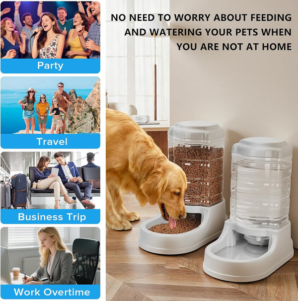 Kenond 9.5L Dog Feeder and Water Bowl Set for Dog, Automatic Food Dispenser | Wide Mouth, Easy to Clean/ Gravity Filled/ Large Capacity/ Multi Pet Home6