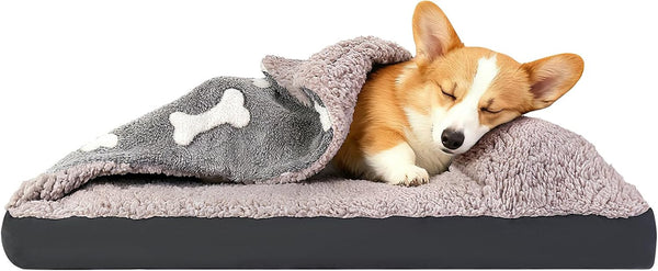Dog Bed with Cover Pillow Blanket Attached, 30''X20'' Washable Rectangle Hooded Cozy Cave Cat Puppy Calming Crate Bed & Removable Cover, Indoor Covered Kennel Furniture Couch Sofa for Small Medium Pet1