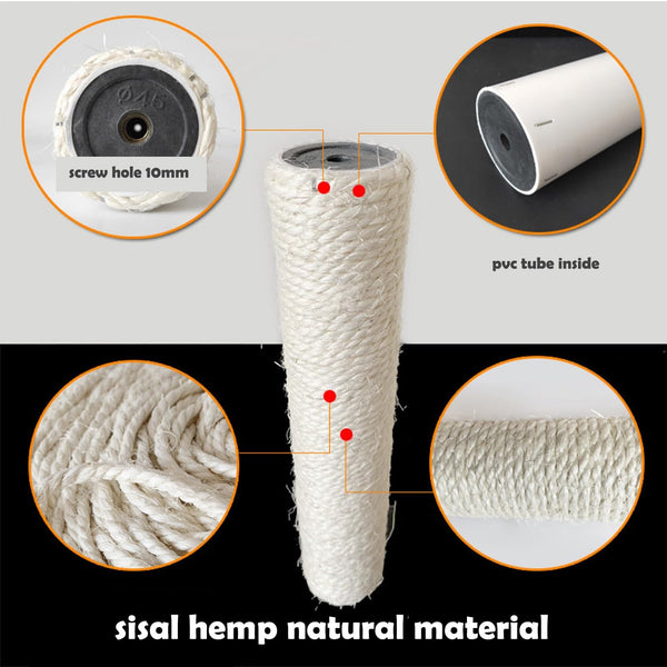 2Pcs M10 Cat Tree Replacement Post - 10Mm Bolt Sisal Cat Scratching Post Replacement Pole DIY M10 Bolt Sturdy PVC Tubes Screws Included (2.36 * 19.68")3