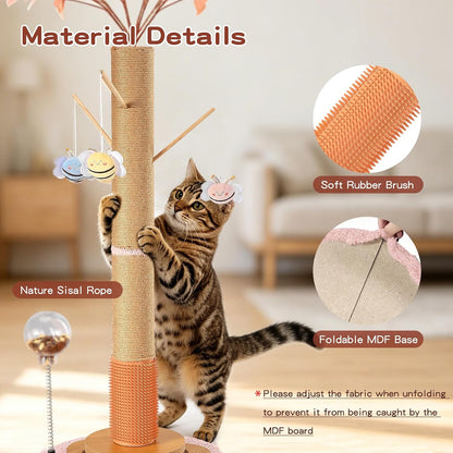 45" Tall Cat Scratching Post for Large Cats Adults | Grooming Brush, Track Ball, Spring Feeder & 3 Bee Toys, Sisal Rope Large Cat Scratcher Tree with Leaves for Indoor Cats, Pink5