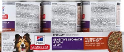 Hill'S Science Diet Sensitive Stomach & Skin Wet Dog Food | #1 Veterinarian Recommended, Adult Formula, Turkey & Rice, 12.5 Oz. Cans, 12-Pack15