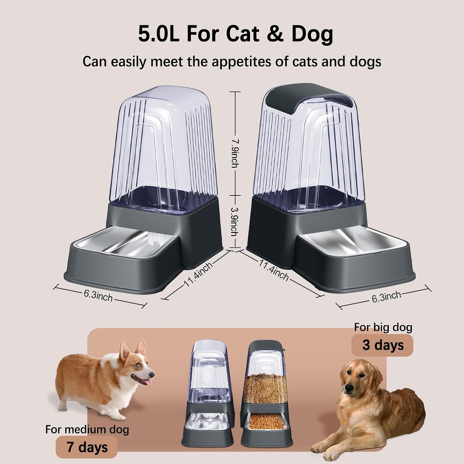 automatic-dog-and-cat-food-feeder-and-water-dispenser-set-with-stainless-steel-bowls-gravity-pet-food-and-water-feeders-100-bpa-free-large-capacity-for-cats-dogs-pets-5l-dark-gray