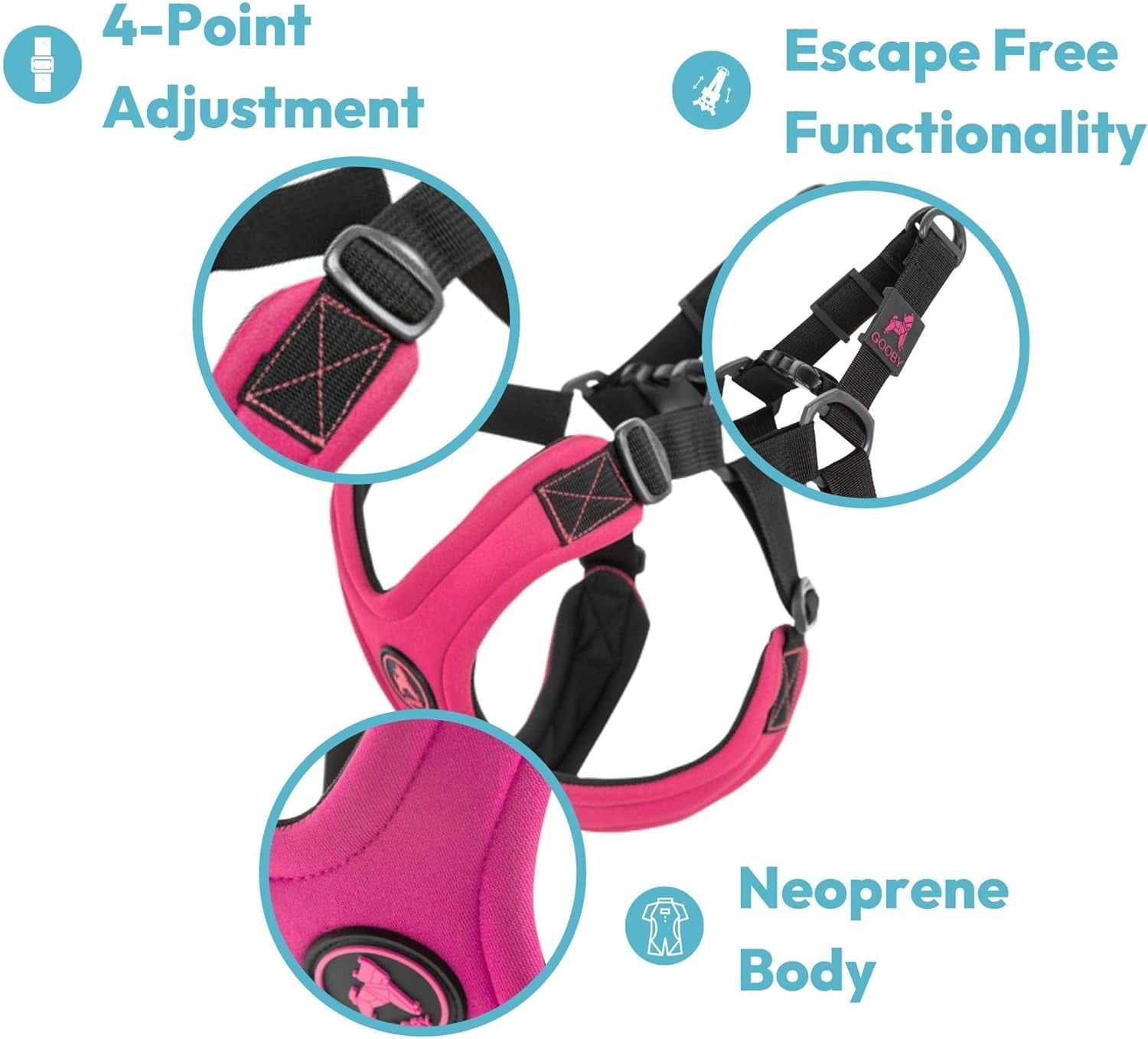 gooby-escape-free-sport-harness-red-medium-no-choke-step-in-patented-neoprene-small-dog-harness-with-four-point-adjustment-perfect-on-the-go-dog-harness-for-medium-dogs-no-pull-and-small-dogs