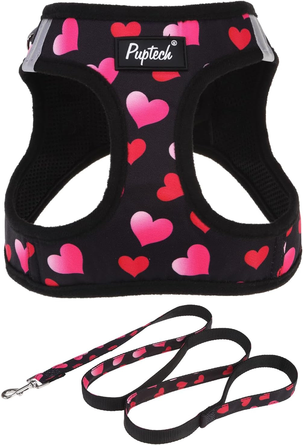 pupteck-dog-harness-and-leash-set-for-small-medium-dogs-no-pull-step-in-soft-mesh-puppy-cat-vest-harnesses-reflective-at-night-green-s