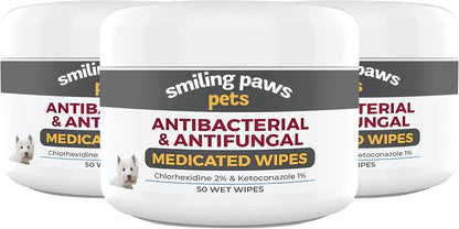 Smiling Paws Medicated Grooming Wipes for Dogs & Cats, 1Pk, 50 Wipes | Medicated Grooming Wipes for Dogs & Cats, Contains Ketoconazole & Chlorhexidine, Treats Yeast Infection, Ringworm, Pyoderma10