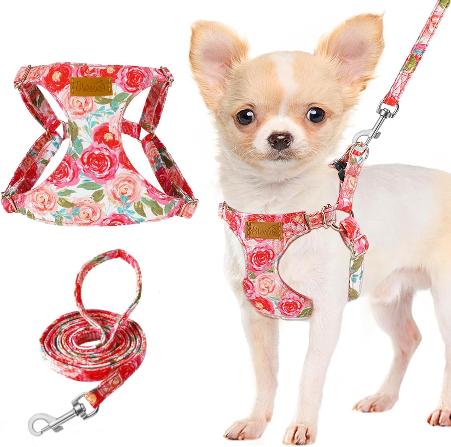 lukovee-no-pull-puppy-harness-and-leash-set-adjustable-lightweight-soft-suede-pet-harness-vest-with-snap-buckle-51in-leash-for-small-medium-dogs-pink-rose-xxs