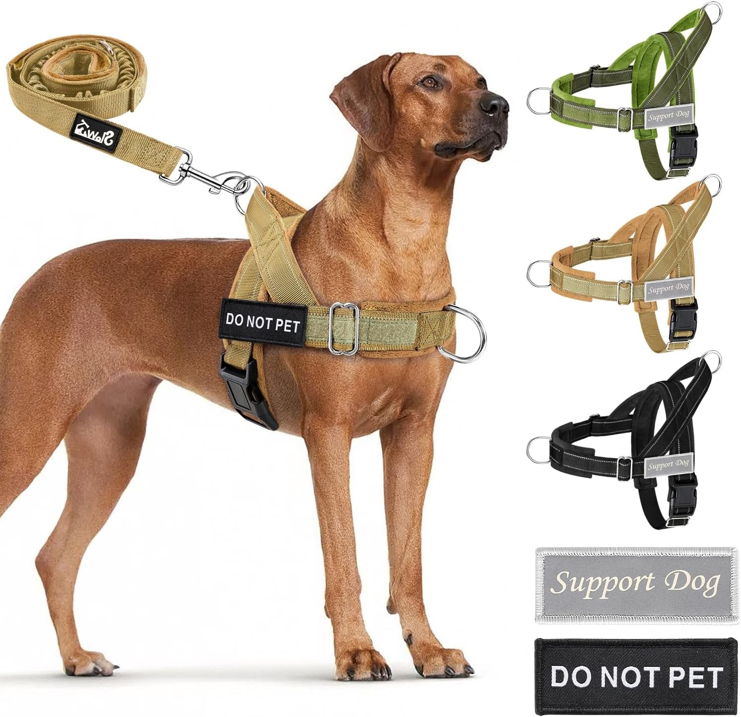 slowton-no-pull-dog-harness-heavy-duty-dog-harness-and-leash-set-for-medium-large-dogs-reflective-tactical-harness-with-soft-padded-and-front-clip-for-easy-walk-and-training-black-l