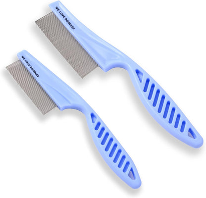Tick & Flea Comb for Dogs, Fine Tooth Dog Face Brush for Tear Stains 2 PACK | Fine Tooth Metal Flea Comb for Dogs, Removes Lice, Ticks & Fleas around Eyes, Face & Body, for Poodles, Doodles, Cats, Pets1