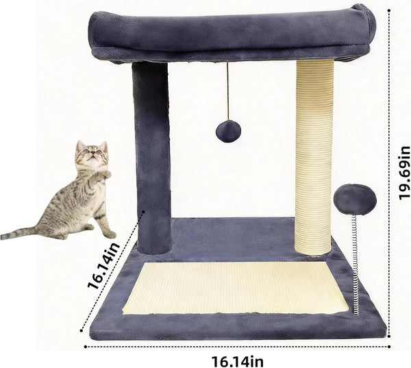 Cat Scratching Post, 19.69" H(50Cm) Cat Tree with Cat Bed, Scratching Posts for Indoor Cats with Two Plush Balls Toy, Small Cat Tree for Kittens/Cats Playing and Relaxing (20 in Grey Cat Tree)7