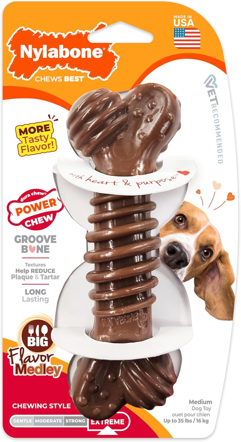 nylabone-power-chew-dental-groove-bone-dog-chew-toy-flavor-medley-small-teeth-cleaning-textures-durable-dog-toys-for-aggressive-chewers-discourages-destructive-chewing-for-dogs-up-to-25-lbs