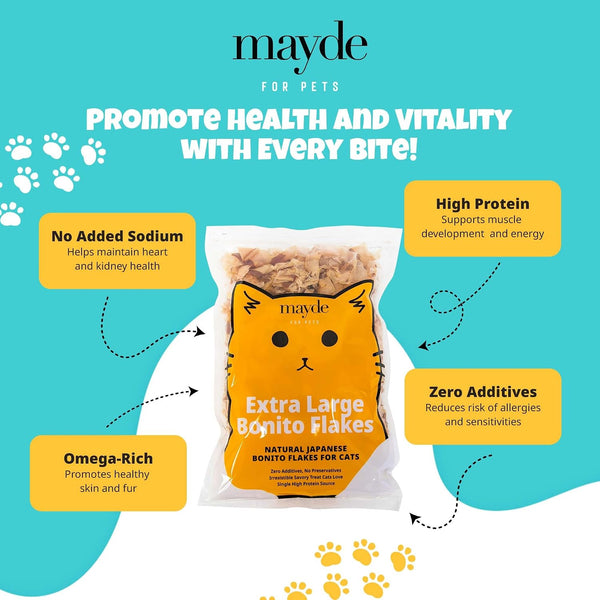 Mayde Bonito Flakes for Cats & Dogs - 100% Natural High-Protein Fish Treats for Cats & Dogs - Extra Large Dried Bonito Flakes - 4 Oz Bag3