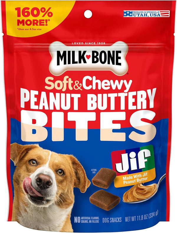 Milk-Bone Soft & Chewy Peanut Buttery Bites, 11.8 Oz. Bag | Soft Dog Treats with Jif Peanut Butter10
