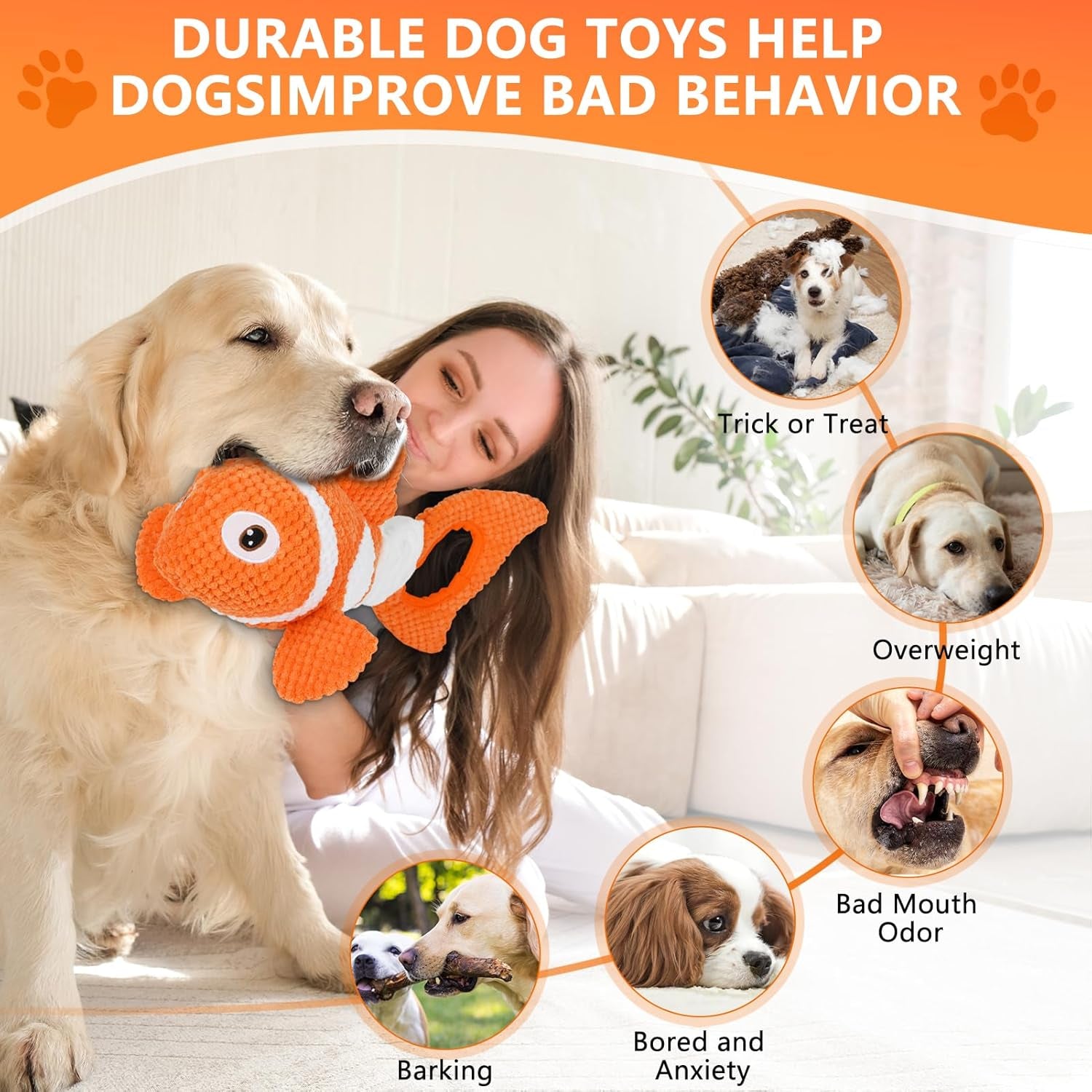 squeaky-clownfish-dog-toy-plush-crinkle-tug-toy-with-handle-pineapple-cotton-plush-with-squeaker-crinkle-paper-stretchable-body-and-tug-handle-for-interactive-indoor-or-outdoor-play