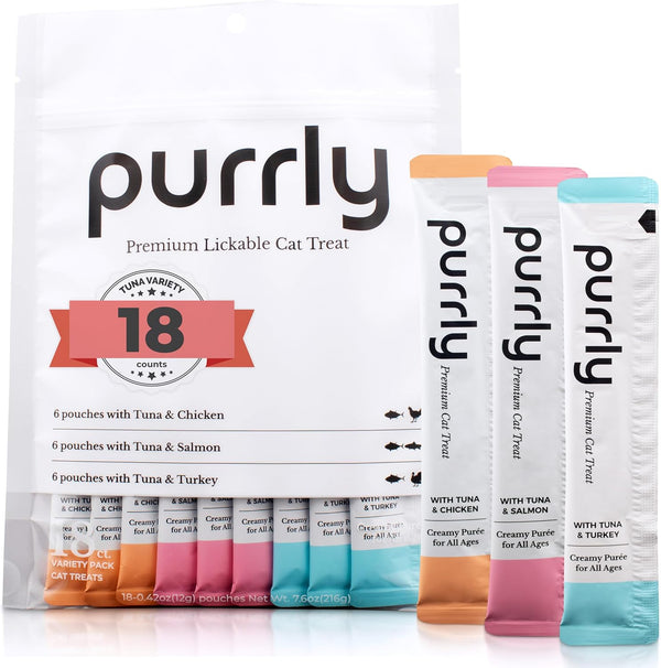 Purrly Lickable Wet Cat Treats Healthy Grain-Free Chicken Variety Pack (18 Count) Squeezable Creamy Purée with Human-Grade Protein Functional Nutrients Non-Gmo No-Artificial-Additives Low-Phosphorus14