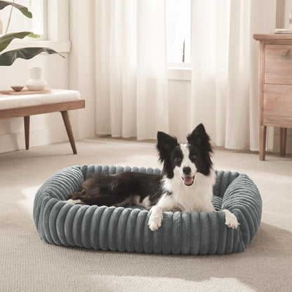 FURTIME Dog Bed for Small Dogs, Cat Beds for Indoor Cats Washable, Orthopedic Rectangle Soft Calming Puppy Bed with Removable Cover, Durable Pet Cuddler with Anti-Slip Bottom, Grey, S (20"X19"X6")8