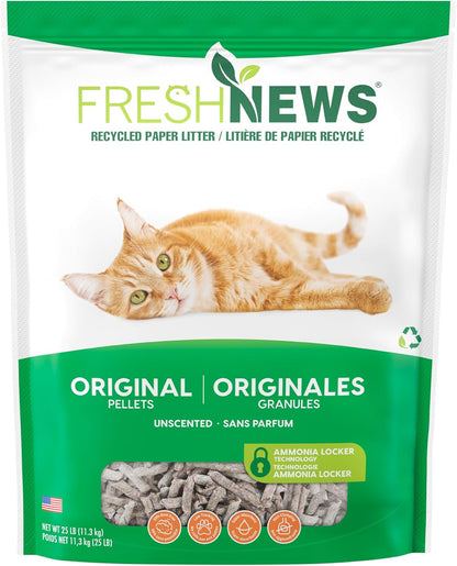 Fresh News Recycled Paper Original Pellet Cat Litter, 25 Pound, Non-Clumping, Unscented, Made in USA1
