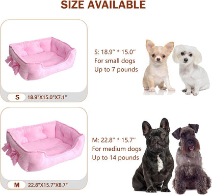 Cute Princess Dog Bed Pink Puppy Bed for Small Dogs Breathable Cat Couch Bowknot Pet Cushion Comfortable Kitten Nest Girl Doggy Sofa, Waterproof Bottom (Pink)2