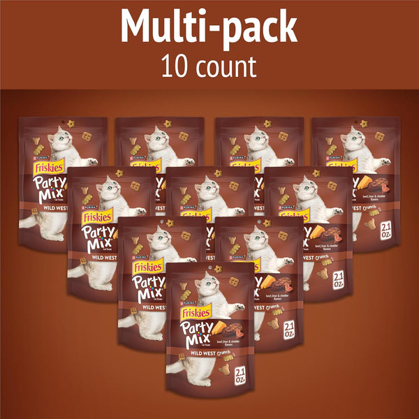 Purina Friskies Cat Treats, Party Mix Wild West Crunch - (Pack of 10) 2.1 Oz. Pouches2