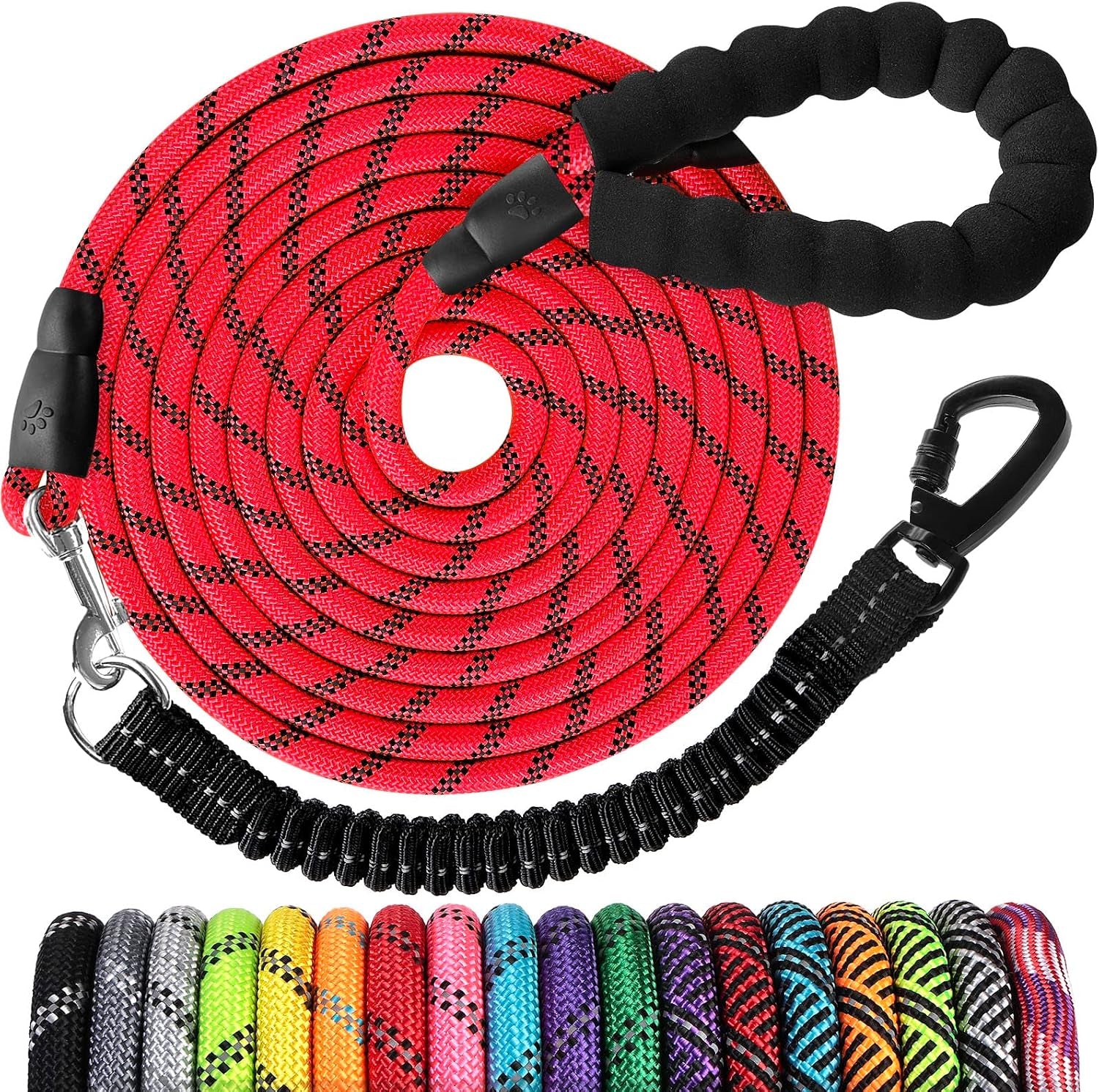 long-dog-leash-15-ft-heavy-duty-rope-leashes-for-dogs-training-with-swivel-lockable-hook-reflective-threads-bungee-and-padded-handle-dog-lead-for-large-small-medium-dogs-outside-walking-hiking
