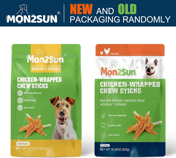 MON2SUN Dog Treats, 4–4.5 Inch Chicken Wrapped Triangle Rawhide Sticks | 18.34 Oz, 40 Count, High Protein, Easy-To-Hold Design, for Puppies & Small Dogs, Daily Rewards8